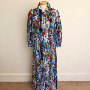 Vintage 60's Spectator Striped Floral Maxi Shirt Dress